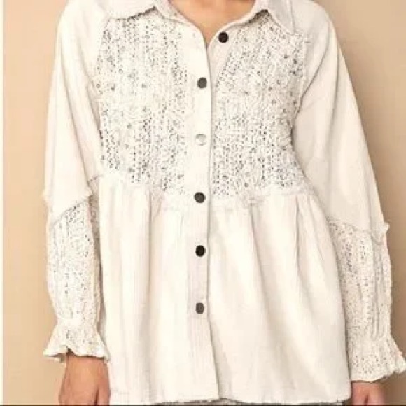 POL Fabulous Boho Corduroy Embroidered Floral
Pattern Beaded Button Down Shirt - Picture 2 of 8